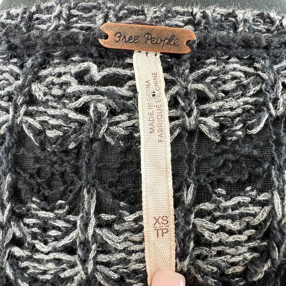 Free People Black Gray Striped Knit Open Front Long Sleeve Cardigan Sweater XS - Picture 5 of 6